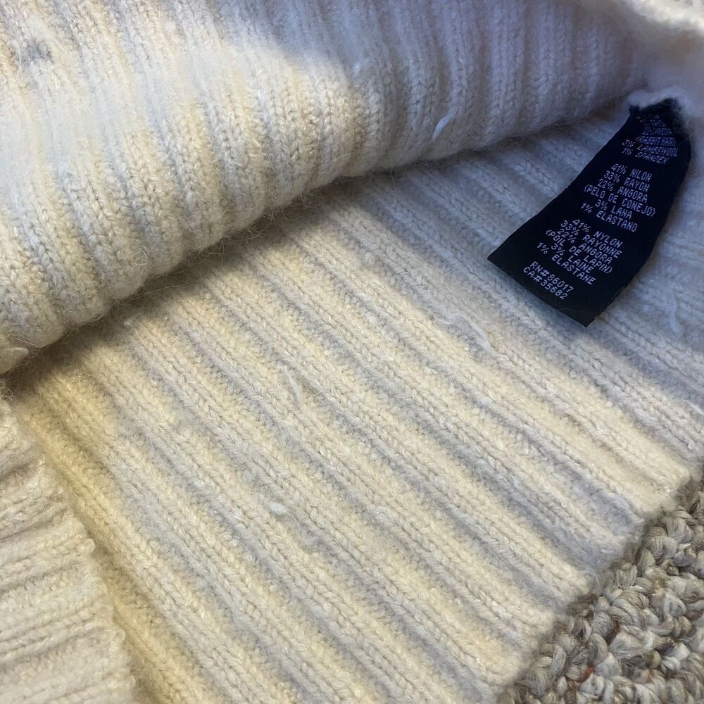 Bebe Womens Plunge Front Sweater Size L Angora Rabbit Lambswool Blend Y2K Cream - Picture 6 of 9
